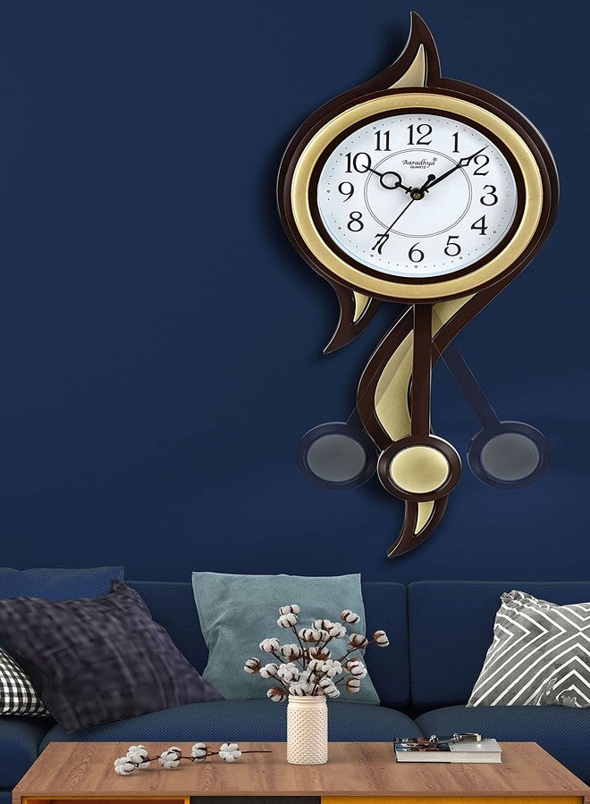 Harbour Analog Latest Stylish Models Plastic Wall Clock with Pendulum (Gold, Height 52 cm x Width 22 cm, SNGL13B) - Image 1